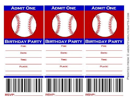 Baseball Ticket Birthday Party Invitation – About Family