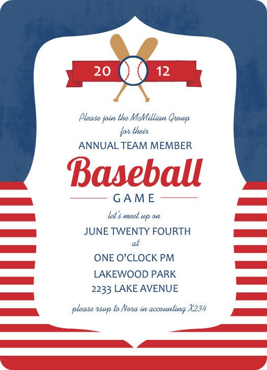 Blue and Red Striped Baseball Game Invitation Template