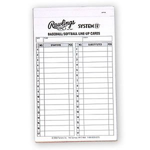 Rawlings System 17 Baseball Amp Softball Line Up Cards