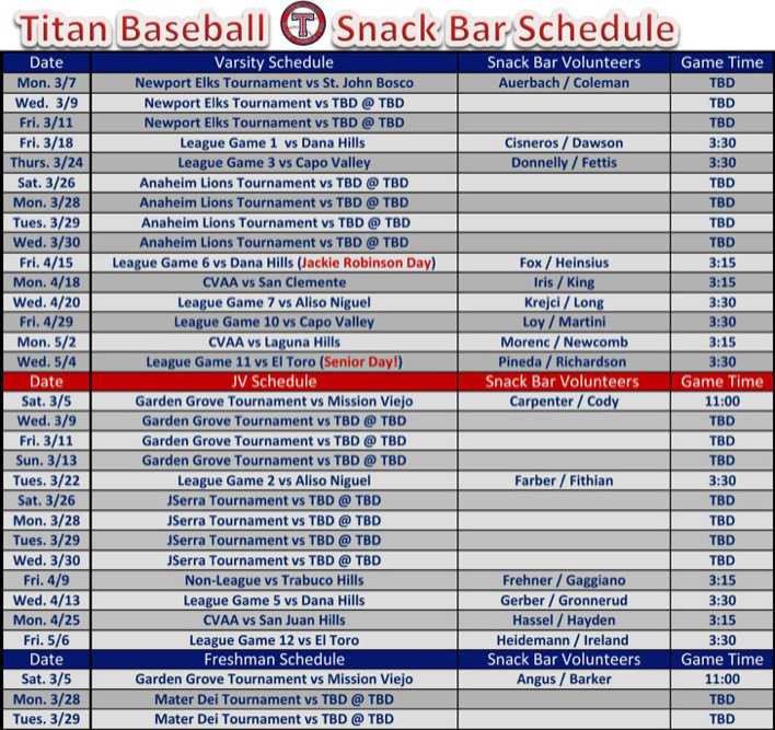 Download Baseball Snack Schedule Template for Free