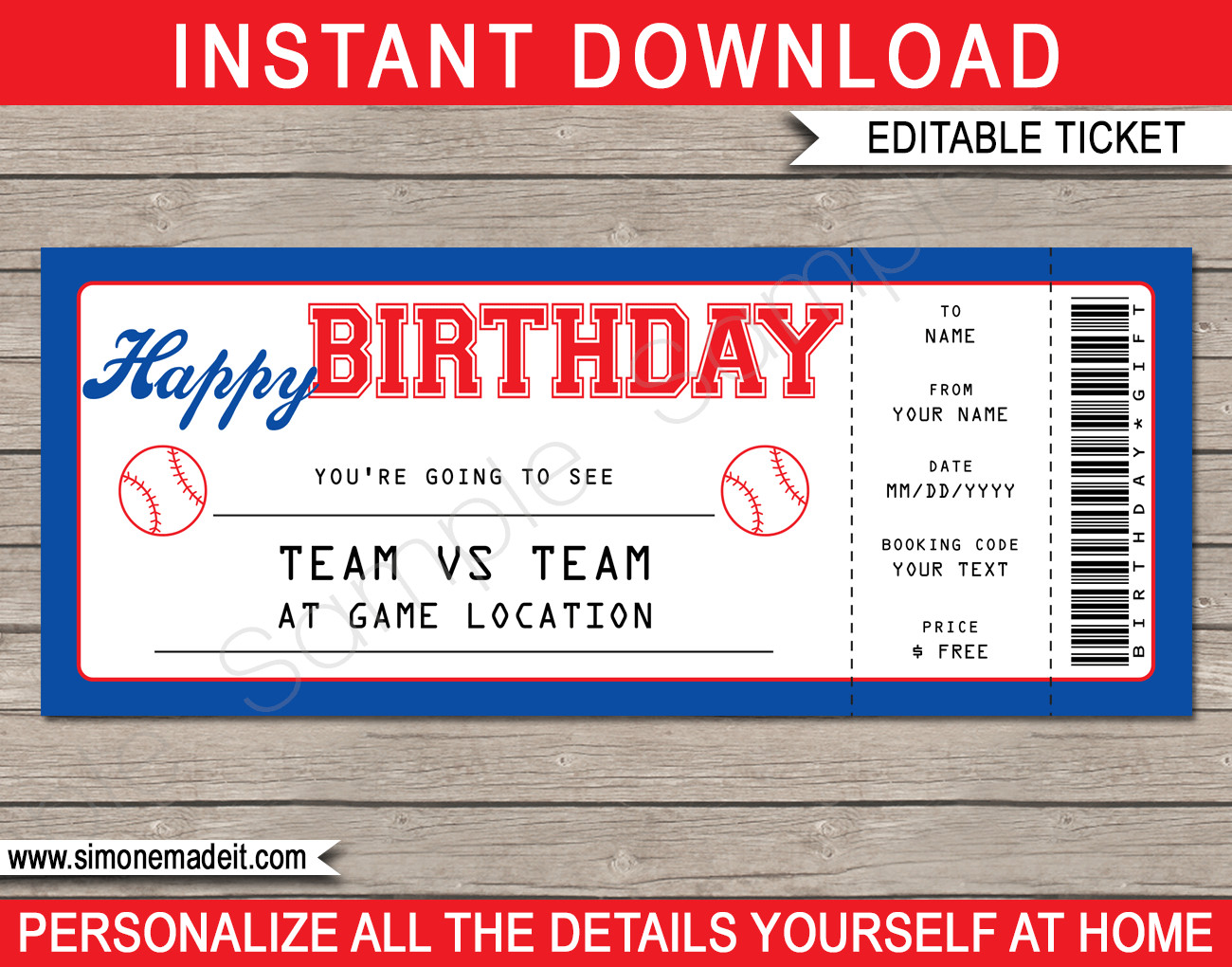 Baseball Game Birthday Gift Ticket