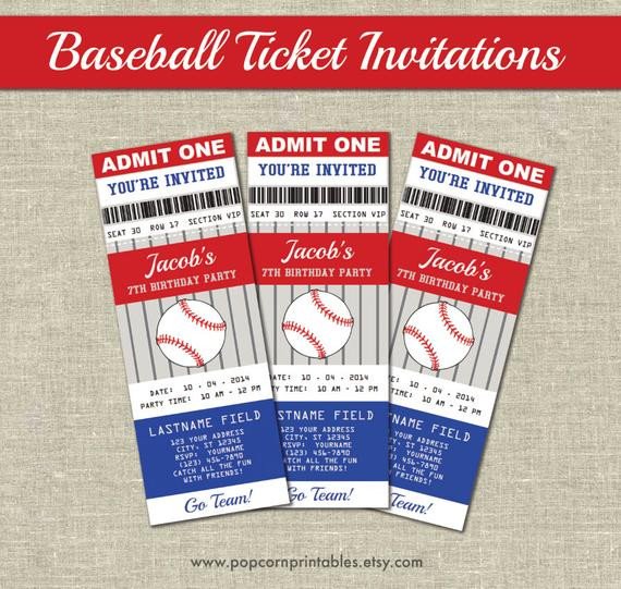 Baseball Ticket Invitations Printables Editable Text PDF