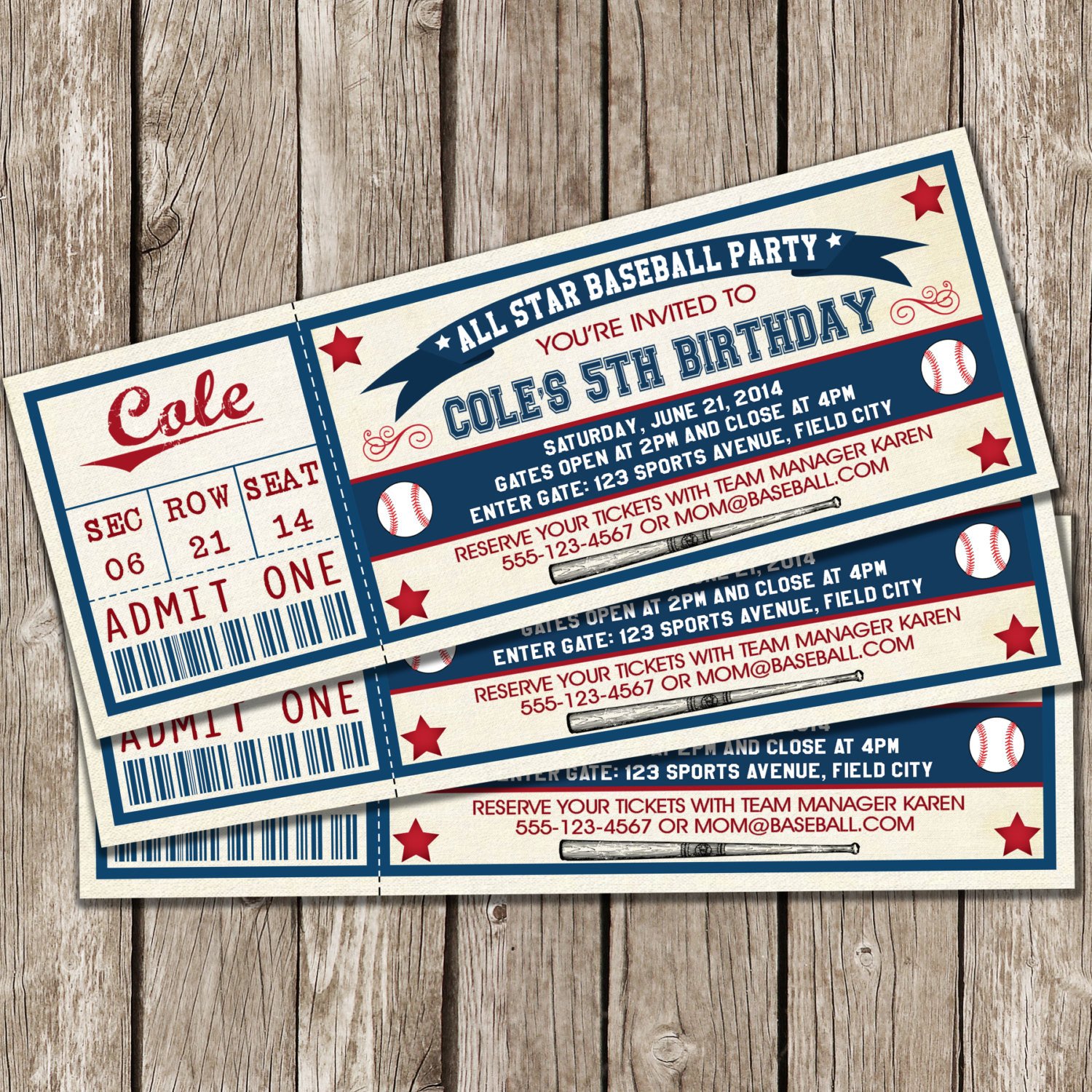 Vintage Baseball Ticket Invitation Baseball Birthday Party