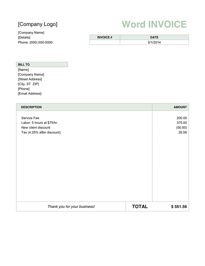Basic Invoice Template for Word in Word and Pdf formats