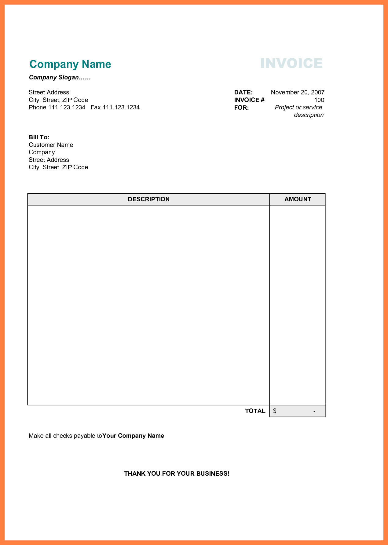 Free Printable Business Invoice Template invoice format