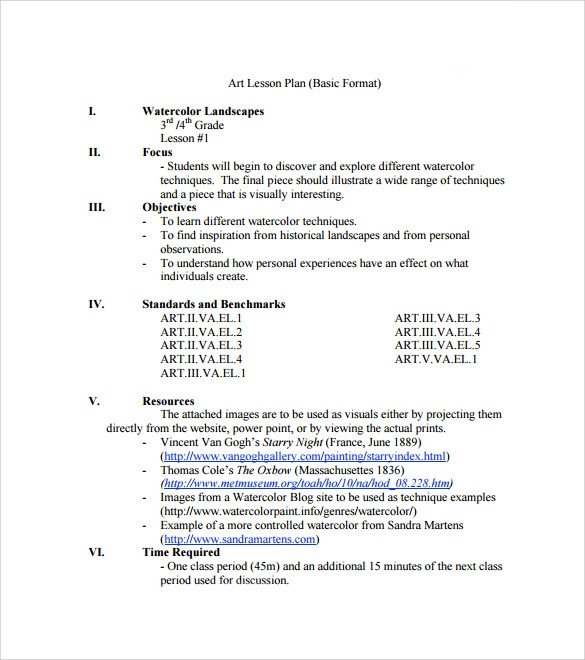 Sample Art Lesson Plan 8 PDF Word Format