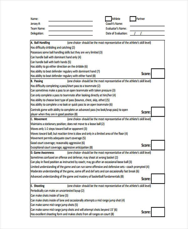 Basketball Evaluation Form 10 Free Documents in Word PDF