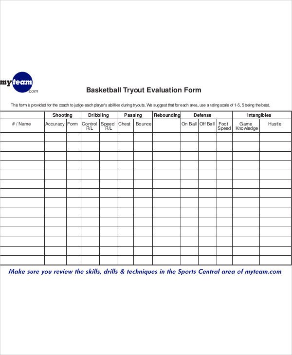 Sample Basketball Evaluation Form 10 Examples in Word PDF
