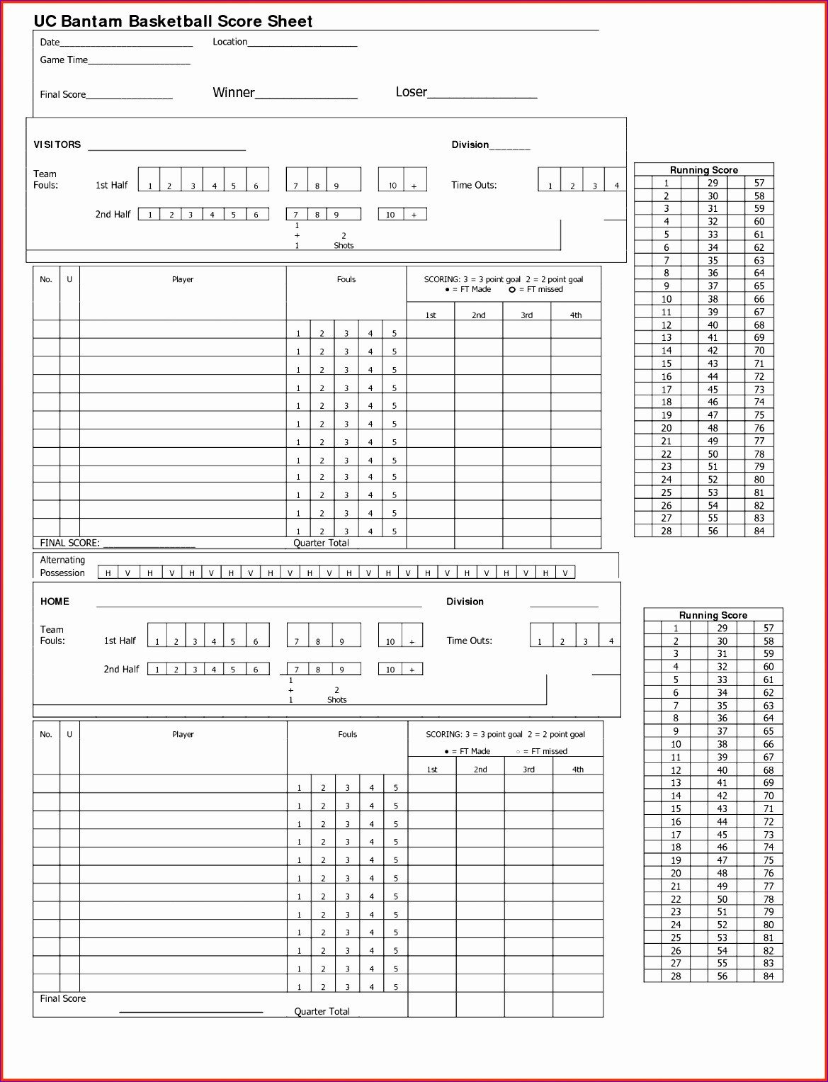 7 Basketball Score Sheet Template Excel ExcelTemplates