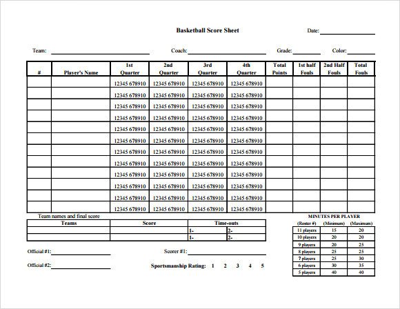 Sample Basketball Score Sheet 9 Documents in PDF Word