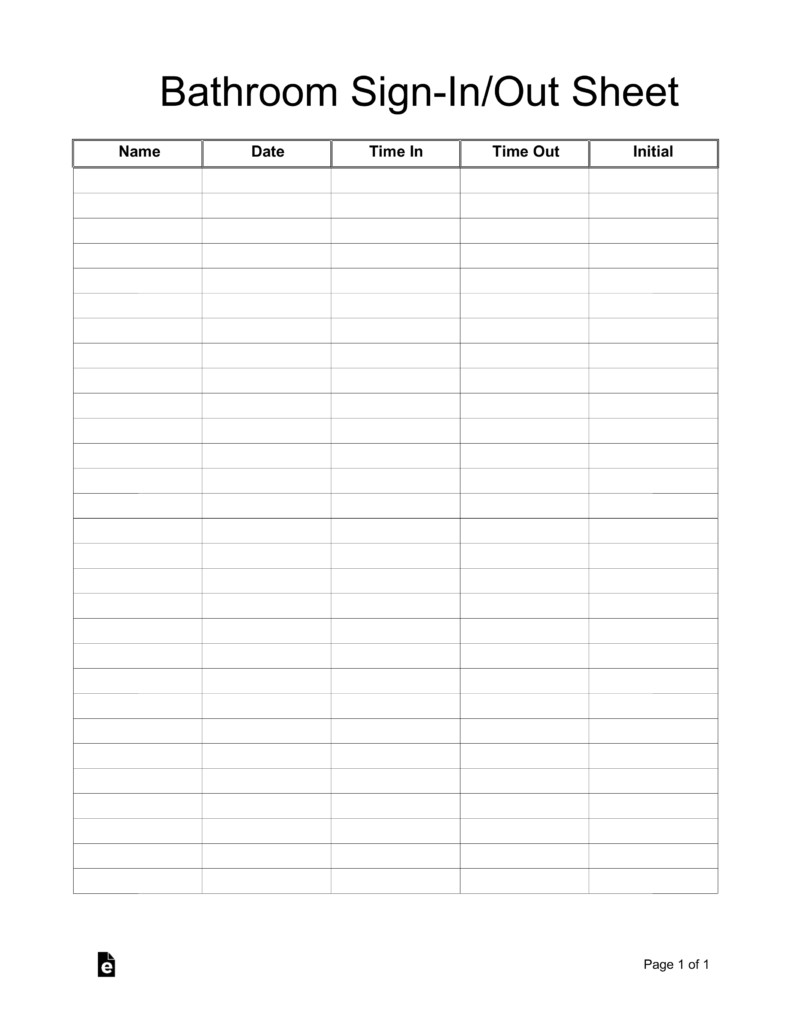 Bathroom Cleaning Sign in out Sheet Template