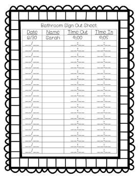 Bathroom Sign Out Sheet School Pinterest