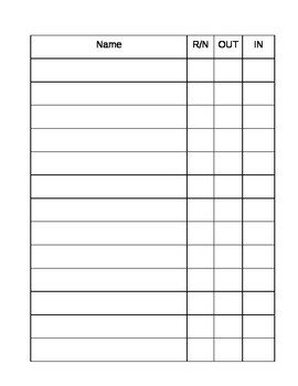 Restroom and Nurse Sign Out Sheet by Treasure