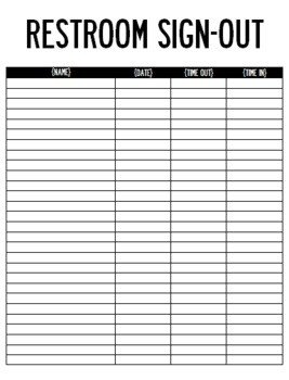 Restroom Sign Out Sheet by For the Love of Fourth