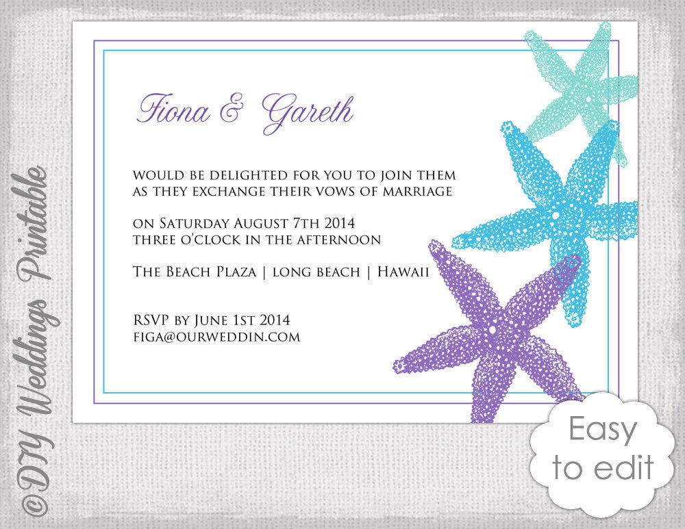 Beach Wedding invitation template Starfish
