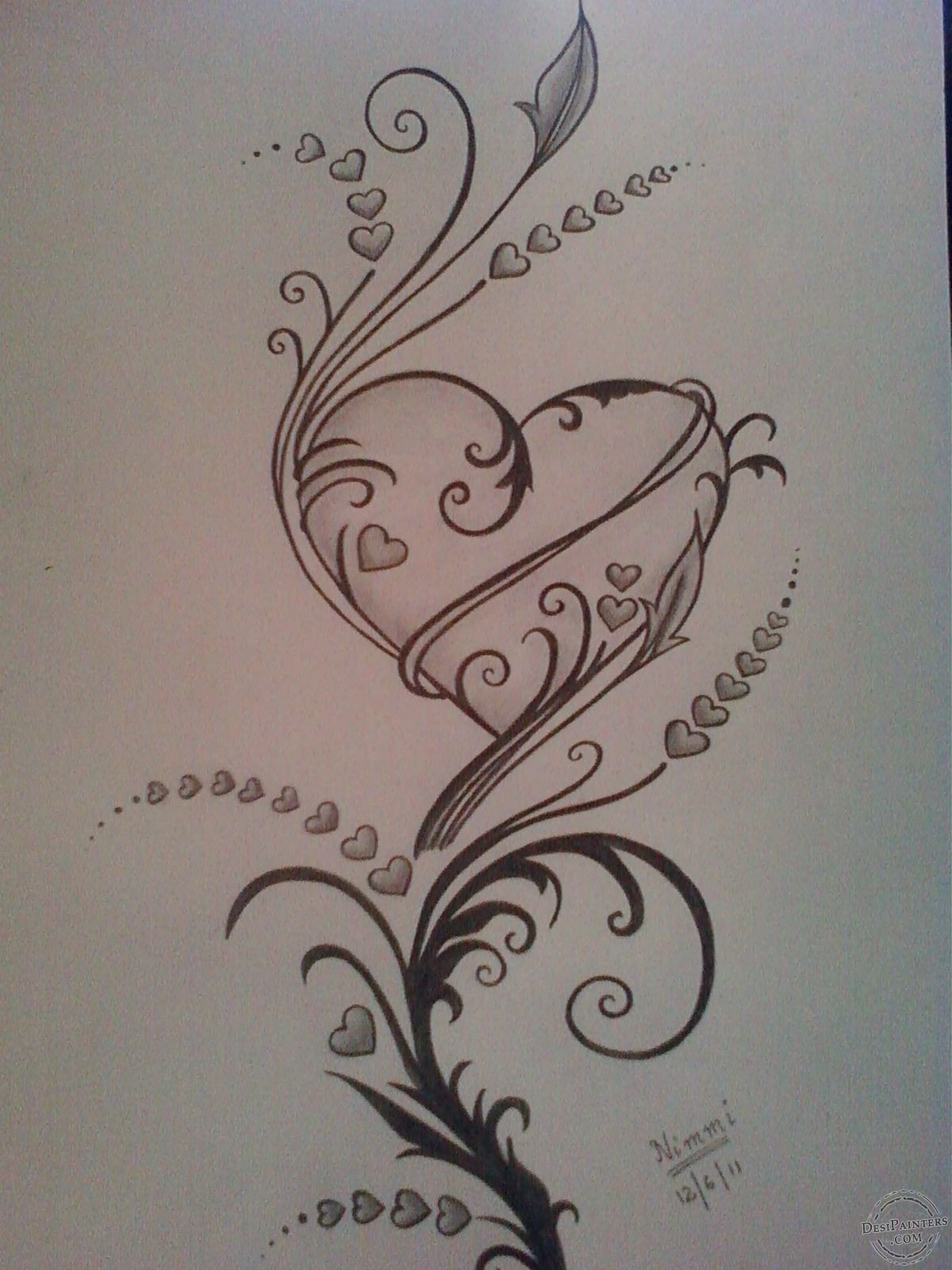 Pencil Sketches Hearts Love
