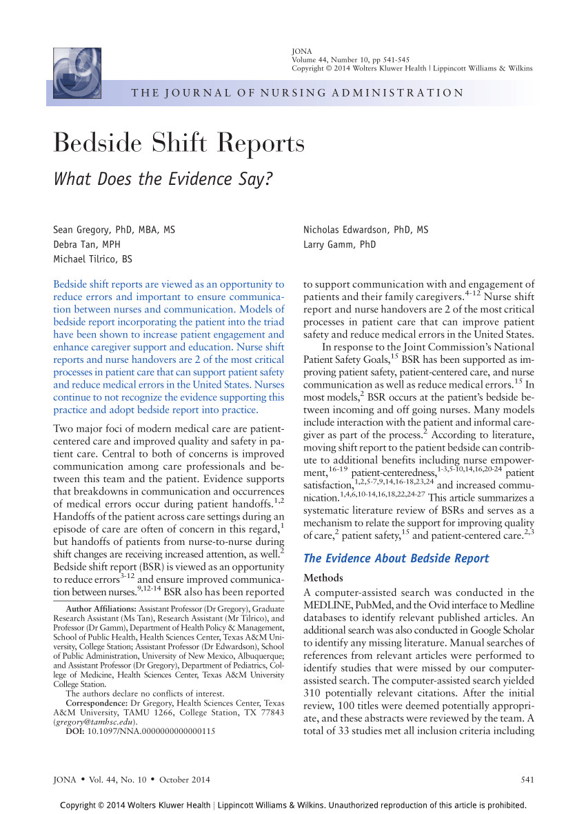 PDF Bedside Shift Reports What Does the Evidence Say