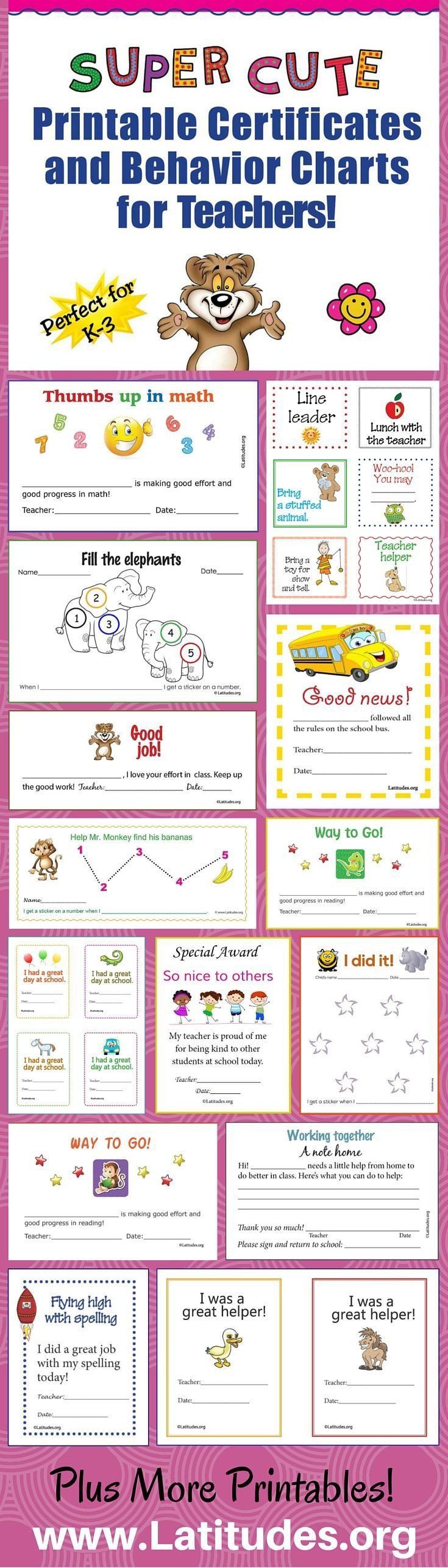 Free Super Cute Printable Certificates and Behavior Charts