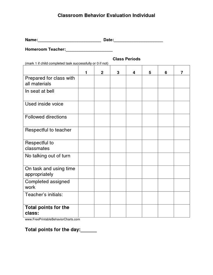 Individual Student Behavior Chart Printable