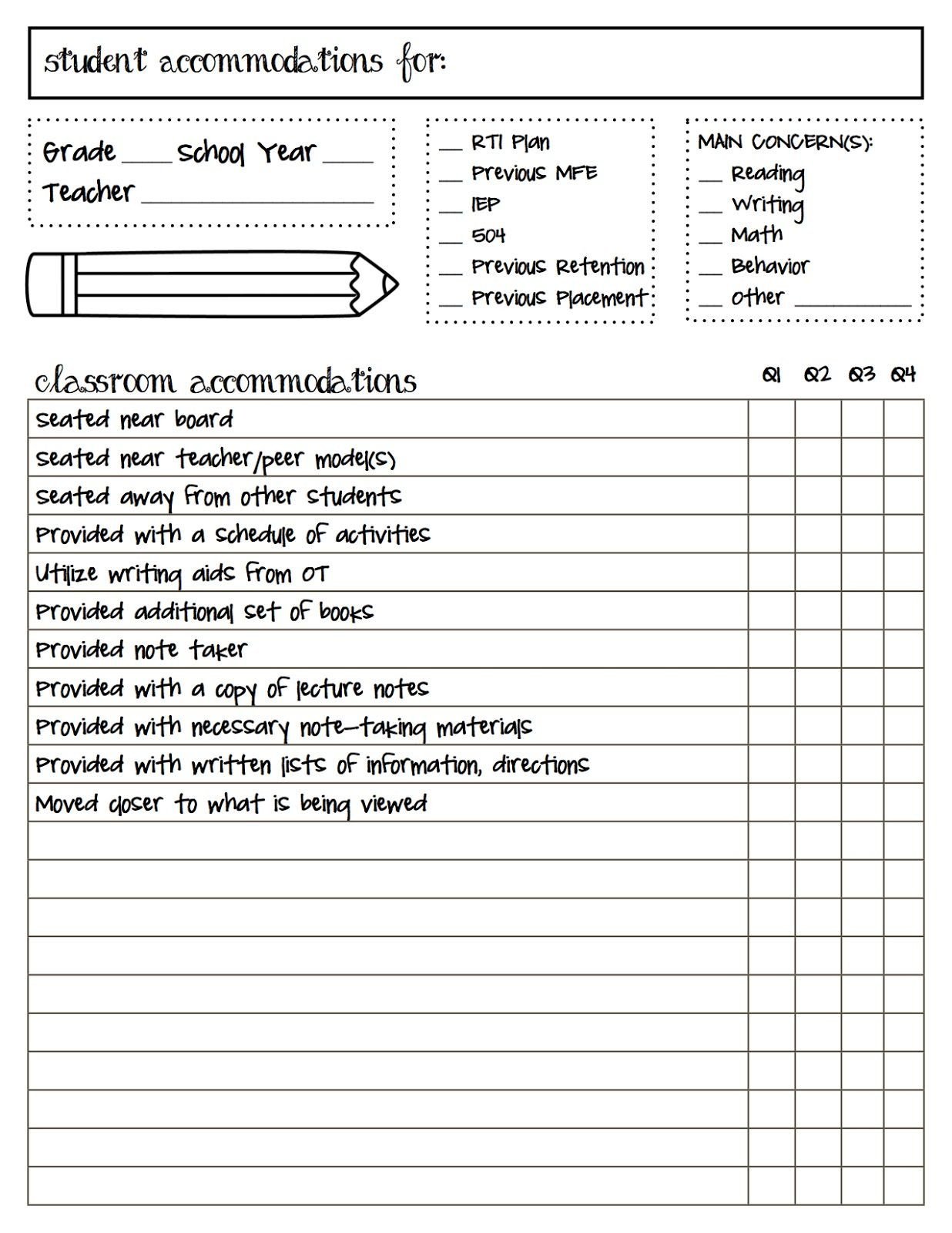 FREE CHECKLIST Track student ac modations with this