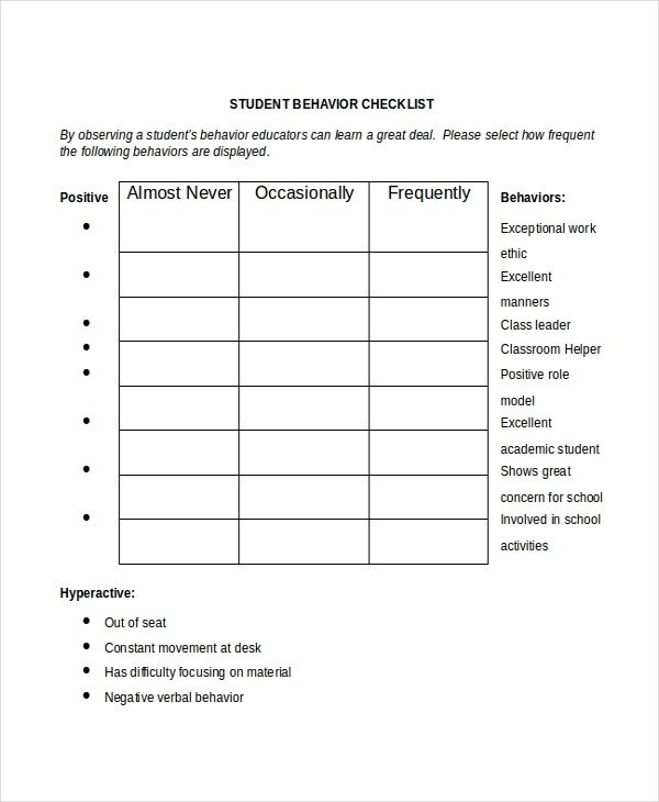 Student Checklist Template 8 Free Word Excel PDF