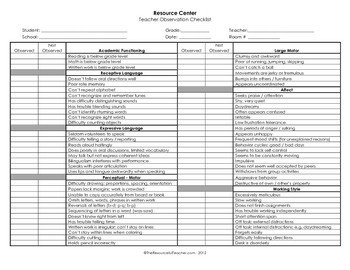 Student Observation Checklist 1 Teacher or Administrator