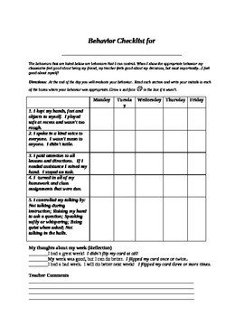 Student Self Assessment Daily Behavior Checklist by John