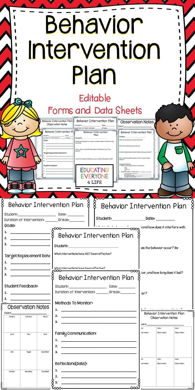 Behavior Intervention Plan Editable Forms and Data Sheets