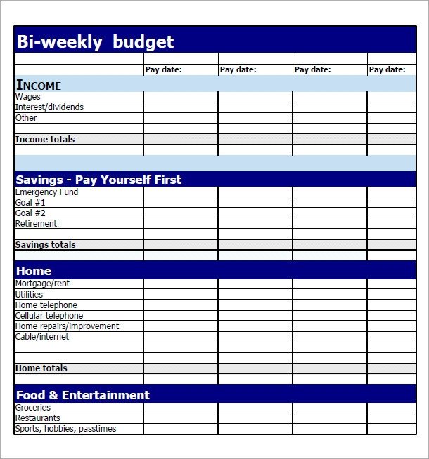 9 Examples of Bi Weekly Bud Templates Word Pages