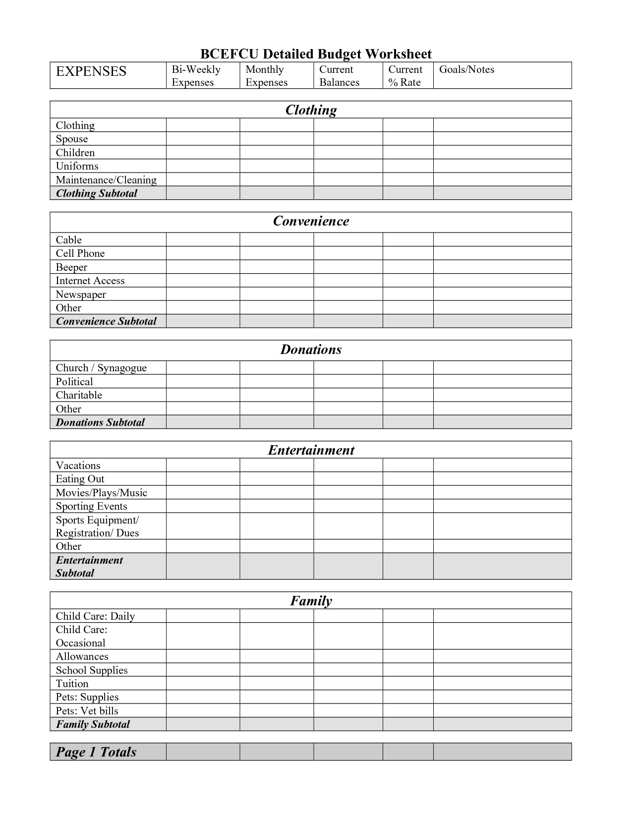 Free Printable Monthly Bud Worksheet