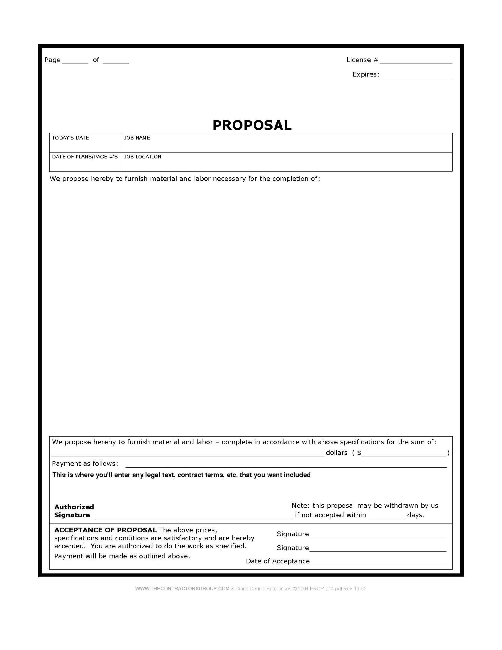 Free Construction Bid Proposal Form Template