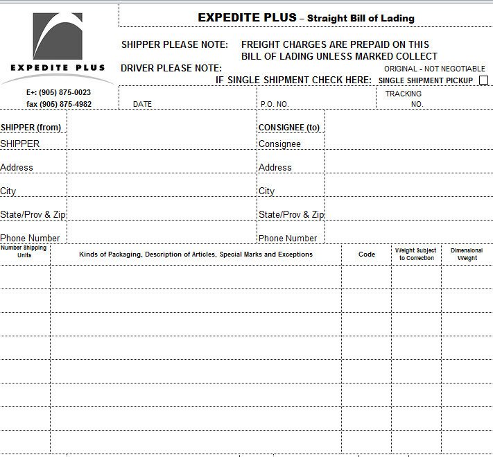 Bill of Lading Template in Excel