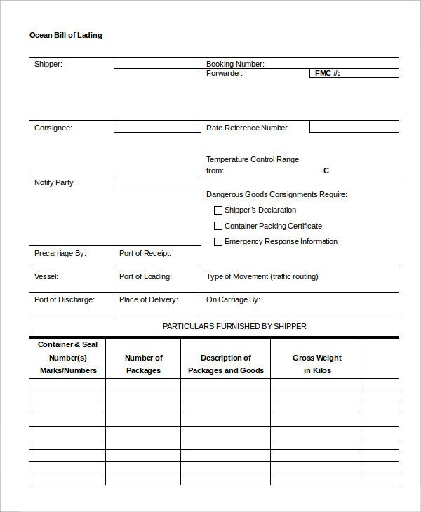 Simple Bill of Lading Template 11 Free Word PDF