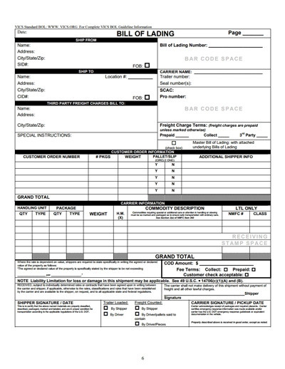 Bill of Lading Form Template Free Download Create Fill
