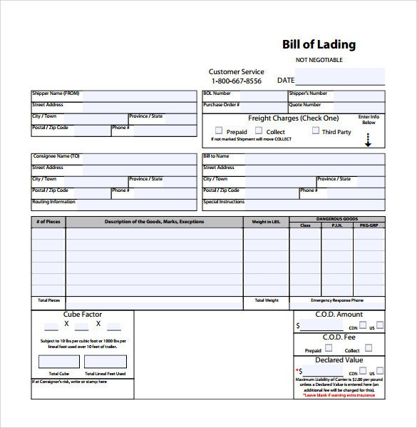 Sample Bill of Lading 5 Documents in PDF