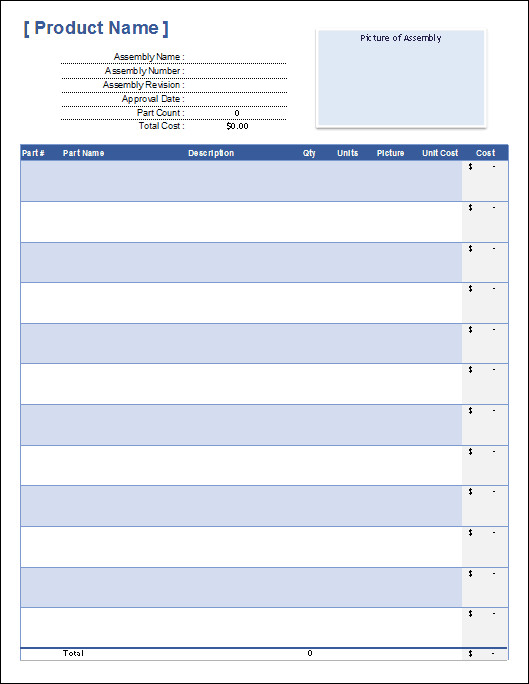 Free Bill of Materials Template for Excel