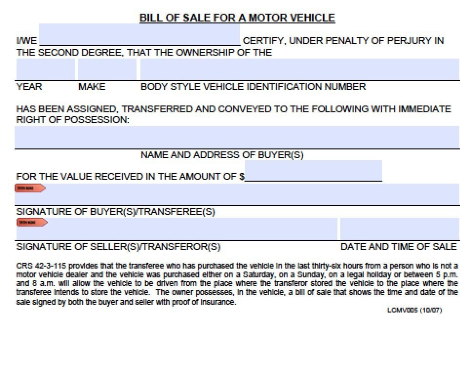 Free Colorado Boat Trailer Bill of Sale Form PDF