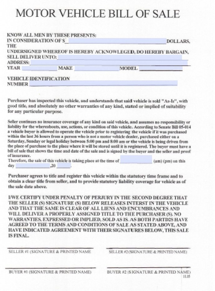 Free Colorado DMV Bill of Sale Form PDF