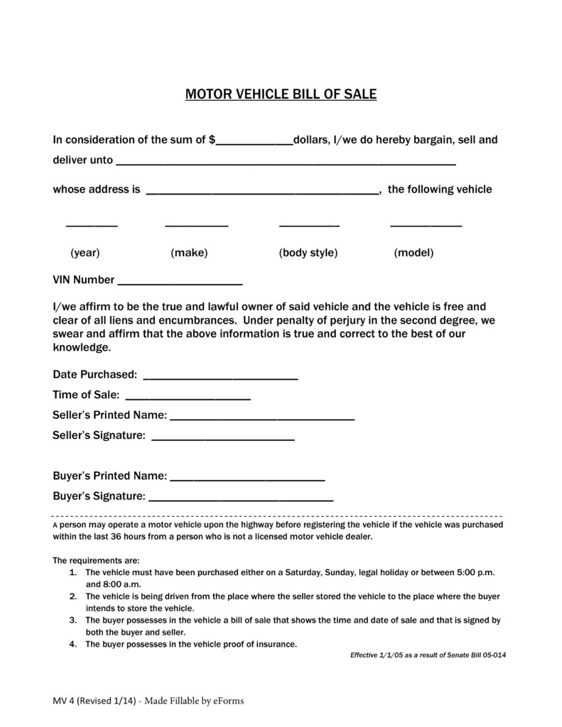 Free Colorado Motor Vehicle Bill of Sale Form PDF