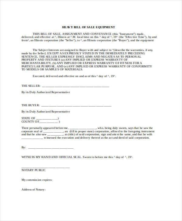Bill of Sale Form in Word