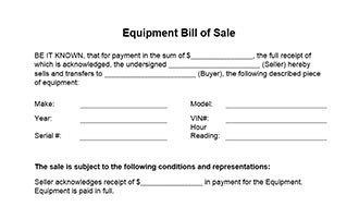 Equipment Bill Sale Form in Word and PDF