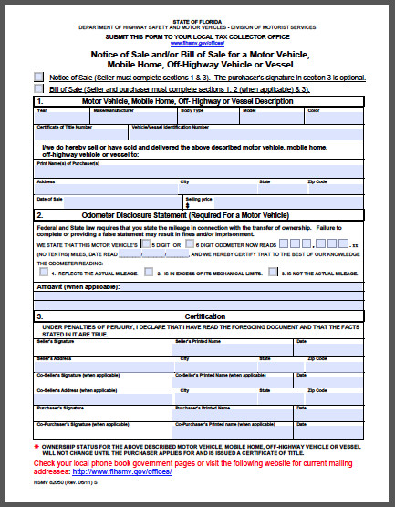 Florida Bill of Sale Form Free Fillable PDF Forms