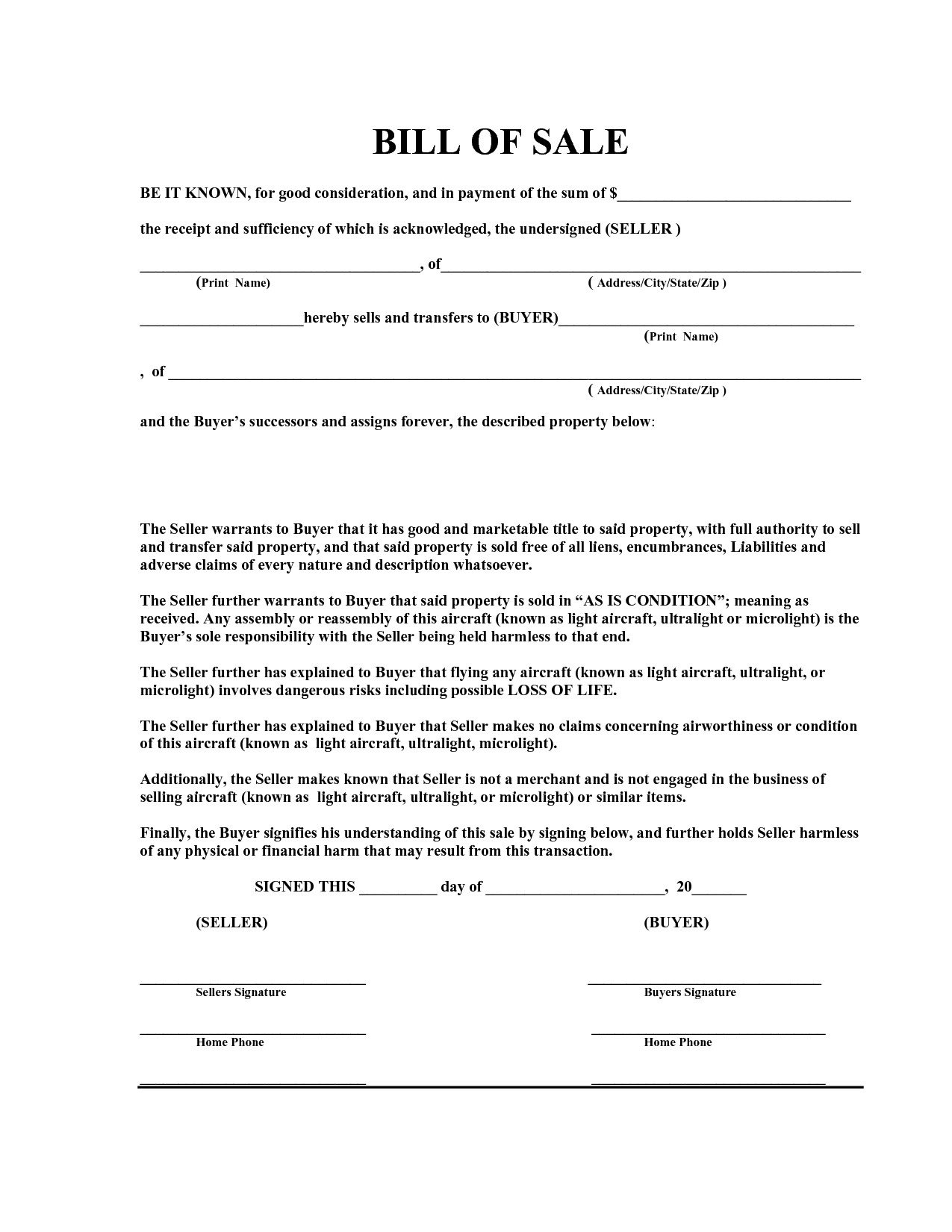 Free Bill of Sale Template PDF by Marymenti as is bill
