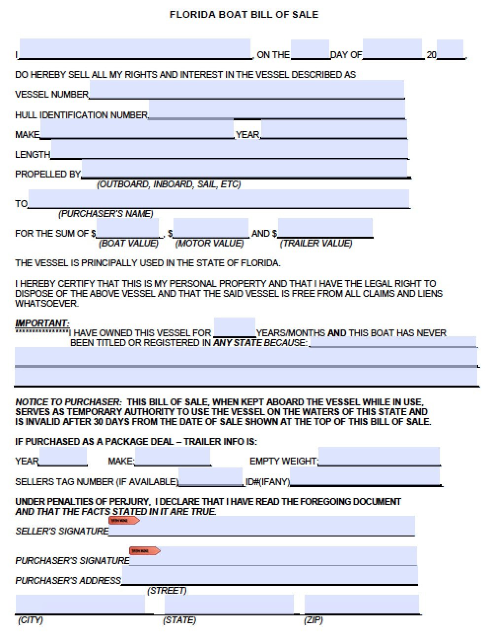 Free Florida Boat Bill of Sale Form PDF