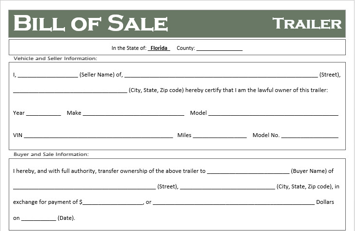 Free Florida Trailer Bill of Sale Template f Road Freedom