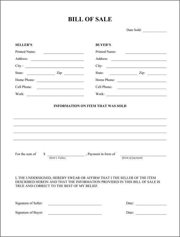 Free Printable Rv Bill of Sale Form Form GENERIC