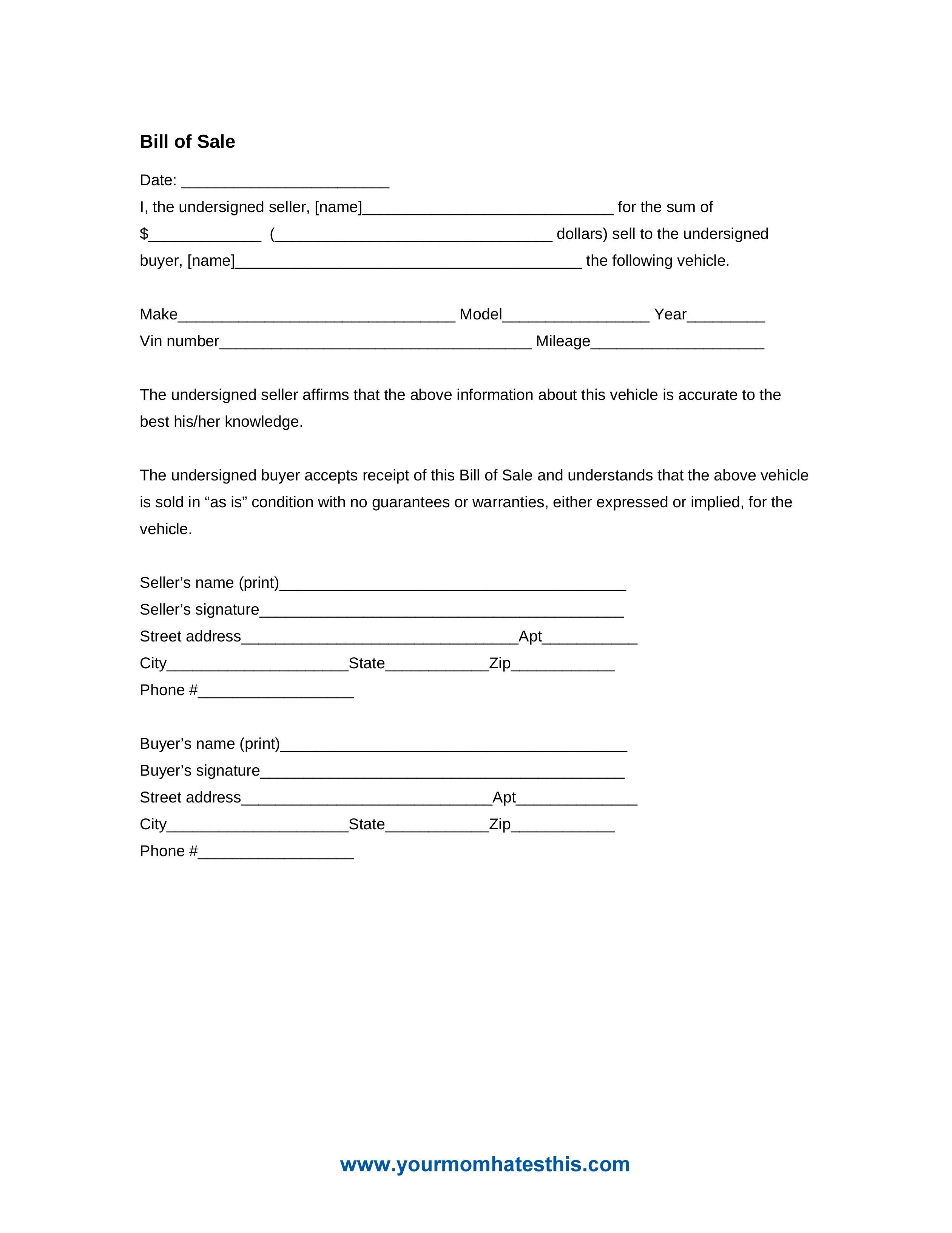 Download Bill Sale Form PDF