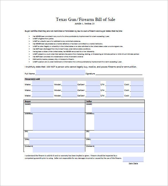 Gun Bill of Sale Template – 10 Free Word Excel PDF