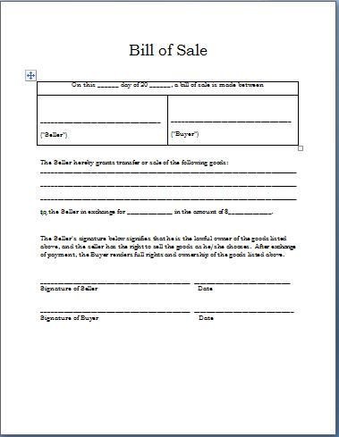Printable Sample Sample Bill Sale Form