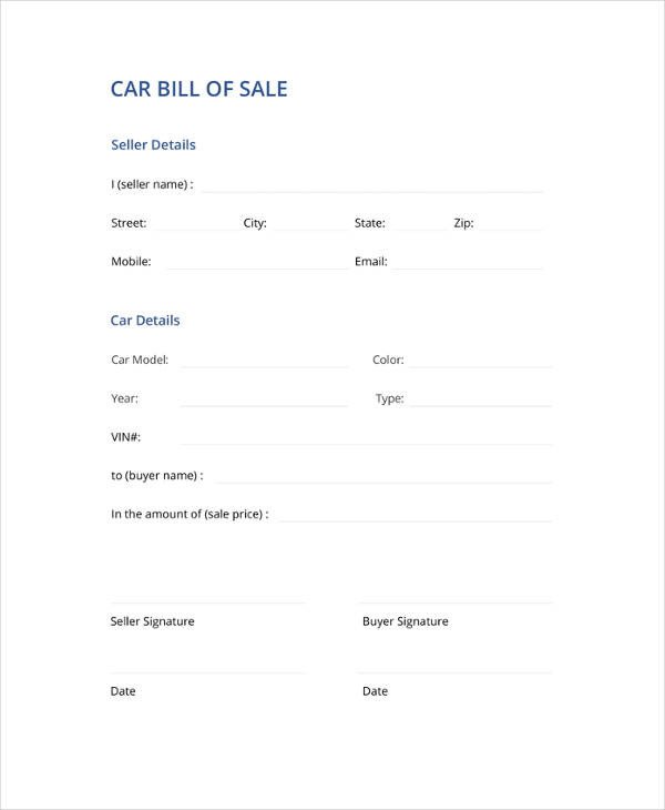 Bill of Sale Template 44 Free Word Excel PDF